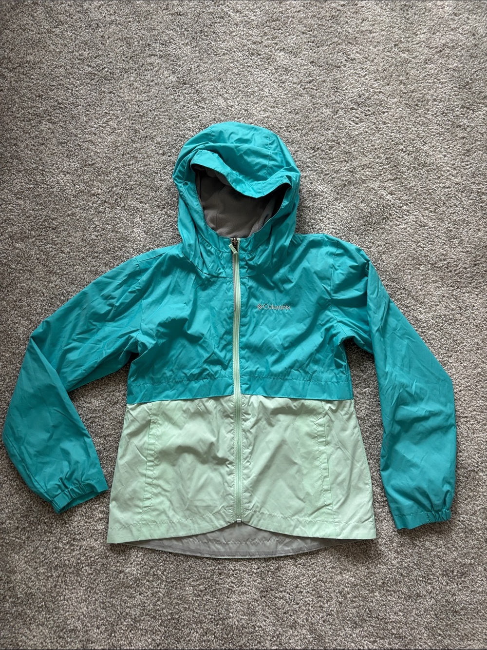 Columbia Girls' Teal Two-Tone Hooded Rain Jacket